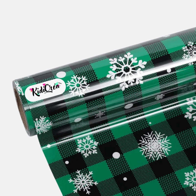 Flex Thème Noël vert pour flocage textile – Motifs festifs en 3 couleurs de Noël.