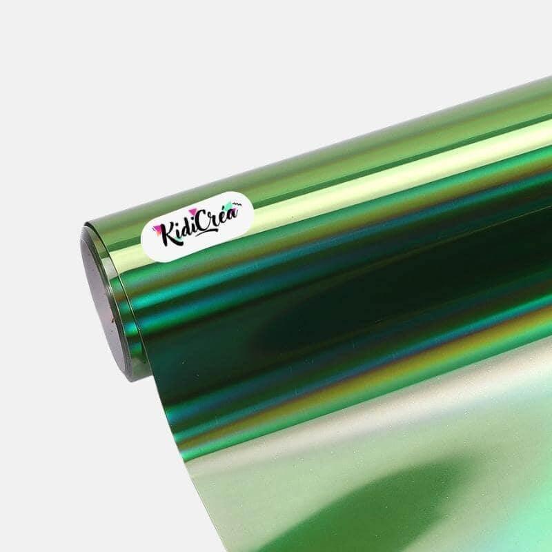 Flex Métallisé vert Chrome Holographique pour flocage textile – Effets holographiques scintillants