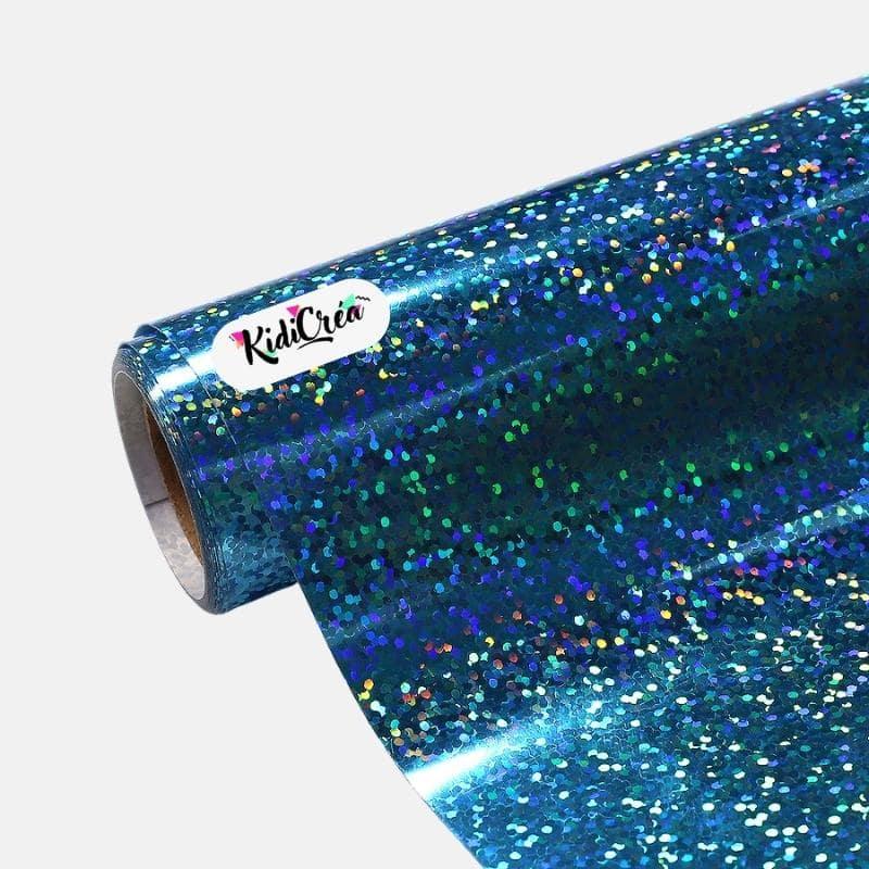Flex Holographique Bleu Clair Scintillant pressage à chaud (30cm à 60cm) - KidiCrea FLEX