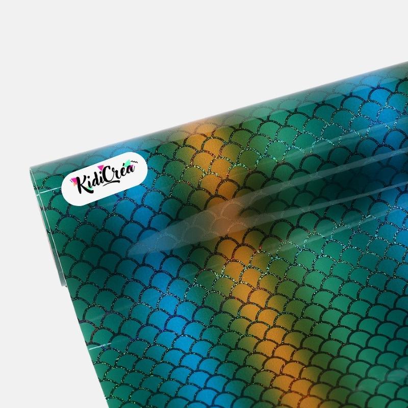 Vinyle adhésif Motifs Écailles Rainbow Écailles Jaune et Vert (Feuille 30x30cm) - KidiCrea