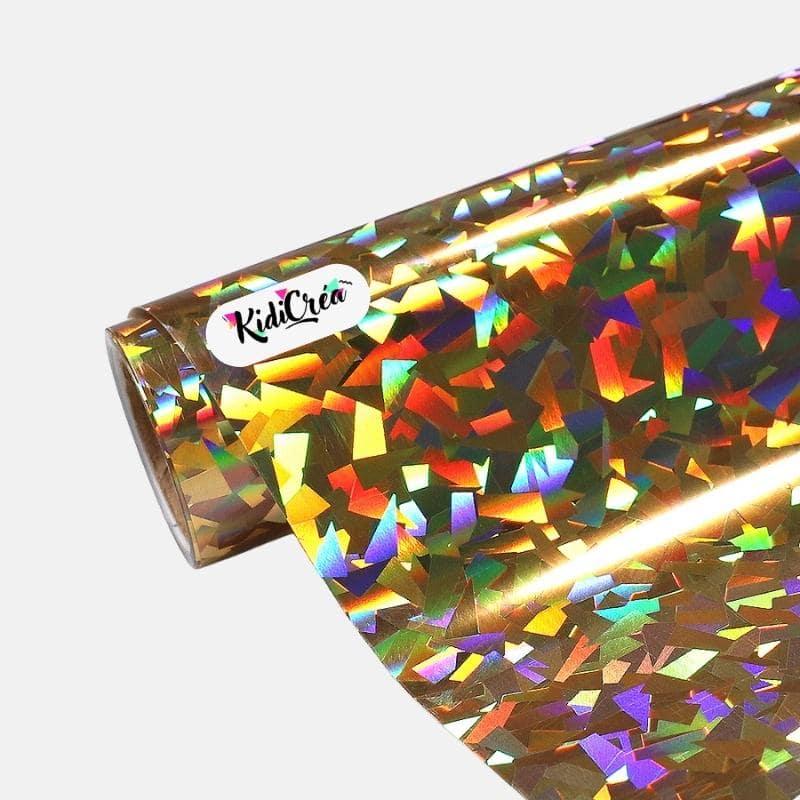 Flex Holographique Crystal Or Jaune pressage à chaud (Feuille 25x30cm) - KidiCrea FLEX