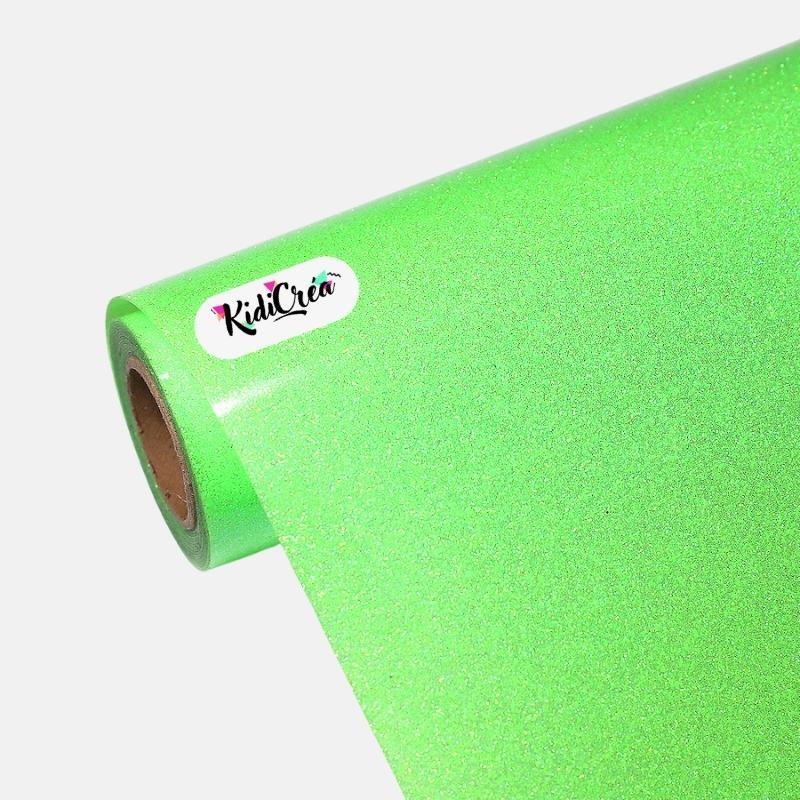 Flex Pailleté Brillant Neon Vert pressage à chaud (Feuille de 25x30cm) - KidiCrea FLEX