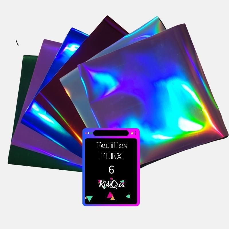 Flex Métallisé chrome Holographique pressage à chaud ( Pack de 6 Feuilles 25x30cm ) - KidiCrea FLEX