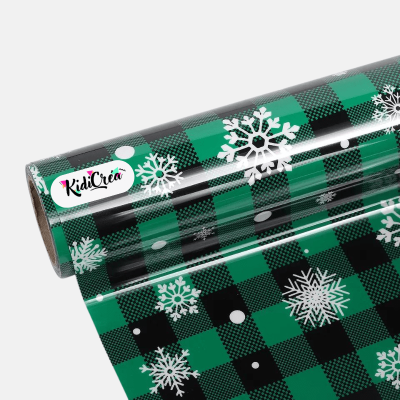 Flex Motifs Thème Noël écossais Vert pressage à chaud (Feuille 25x30cm ) - KidiCrea FLEX