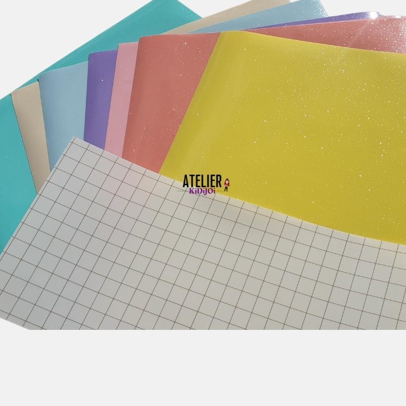 Vinyle adhésif Pailleté Brillant Pastel ( Pack de 7 Feuilles de 30x30cm) - KidiCrea VINYL