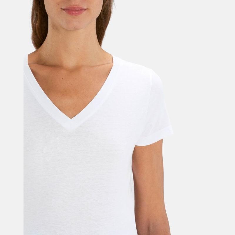 T-shirt Femme 100% Coton Bio blanc à personnaliser Manches Courtes col en V - KidiCrea TEXTILE