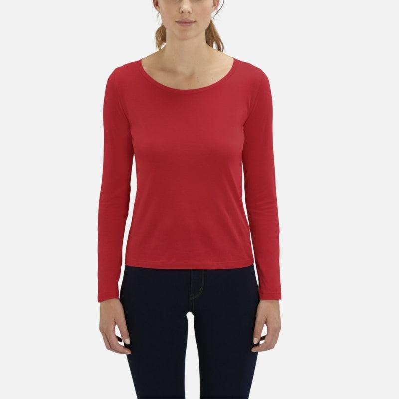 T-shirt Femme 100% coton bio rouge manches longues à personnaliser - KidiCrea TEXTILE