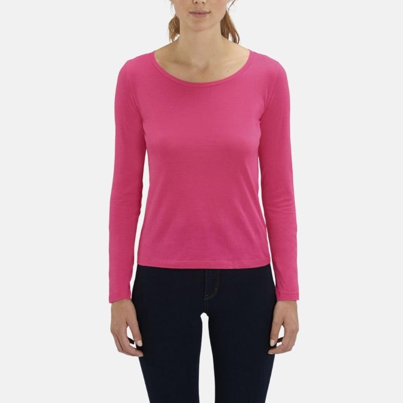 T-shirt Femme 100% Coton Bio rose manches longues à personnaliser - KidiCrea TEXTILE