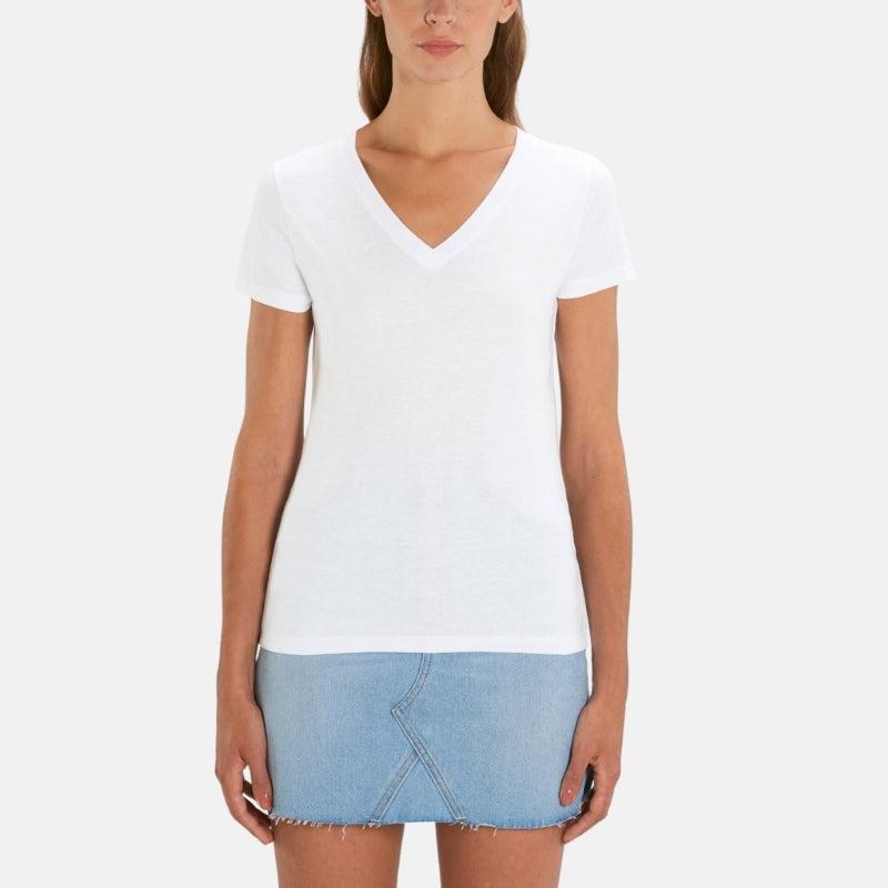 T-shirt Femme 100% Coton Bio blanc à personnaliser Manches Courtes col en V - KidiCrea TEXTILE