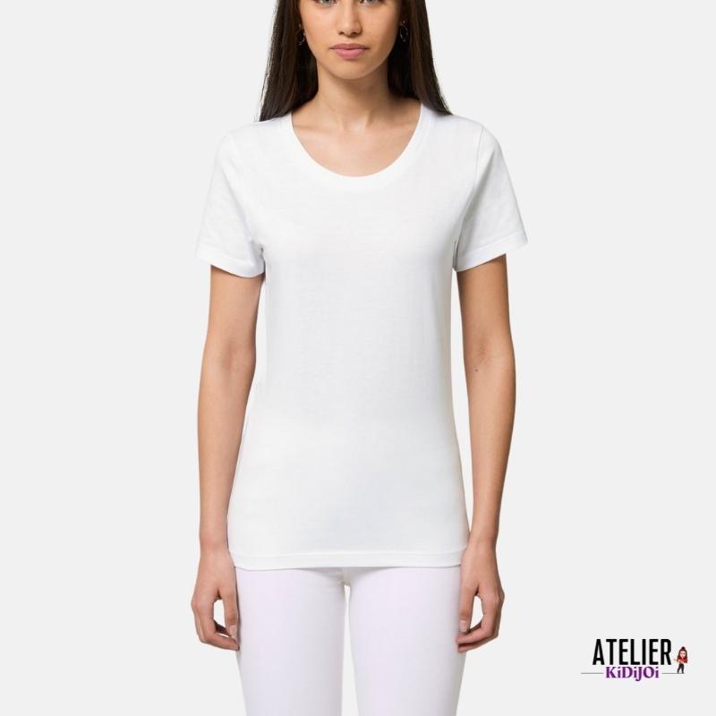 Tee-shirt Femme Blanc à personnaliser Manches Courtes (100% Coton Bio ) - KidiCrea TEXTILE