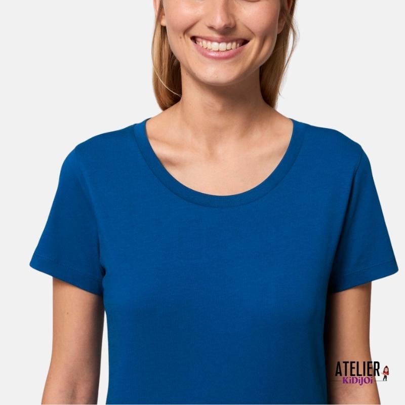T-shirt Femme 100% Coton Bio bleu à personnaliser Manches Courtes coupe ajustée - KidiCrea TEXTILE