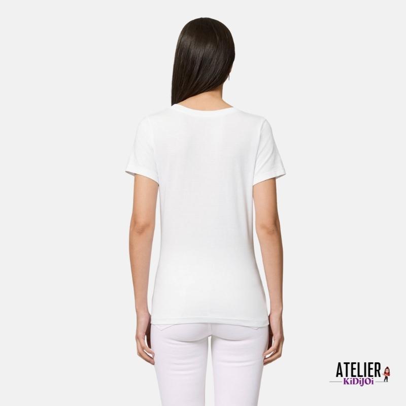 Tee-shirt Femme Blanc à personnaliser Manches Courtes (100% Coton Bio ) - KidiCrea TEXTILE