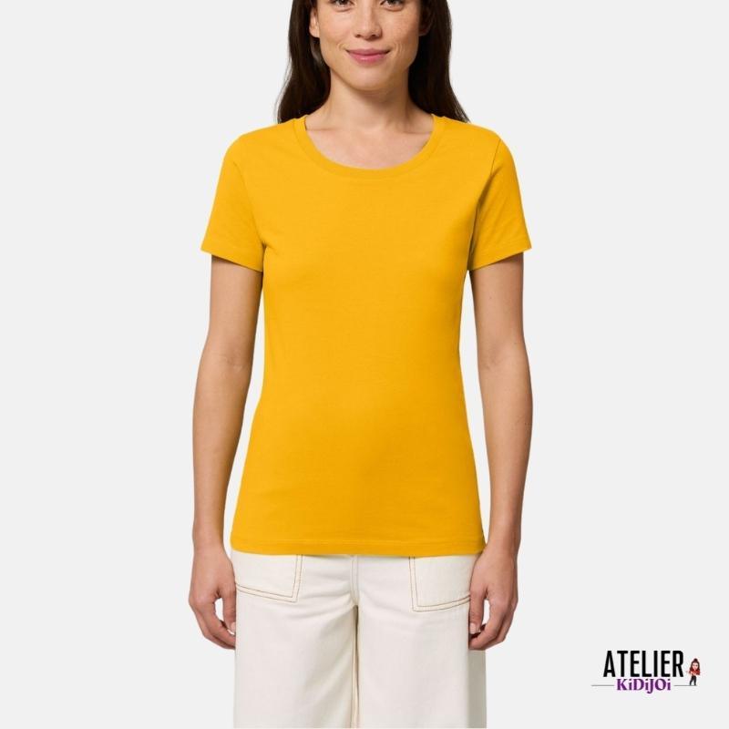 T-shirt Femme 100% Coton Bio jaune spectra à personnaliser Manches