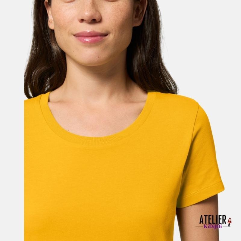 T-shirt Femme 100% Coton Bio jaune spectra à personnaliser Manches Courtes - KidiCrea TEXTILE