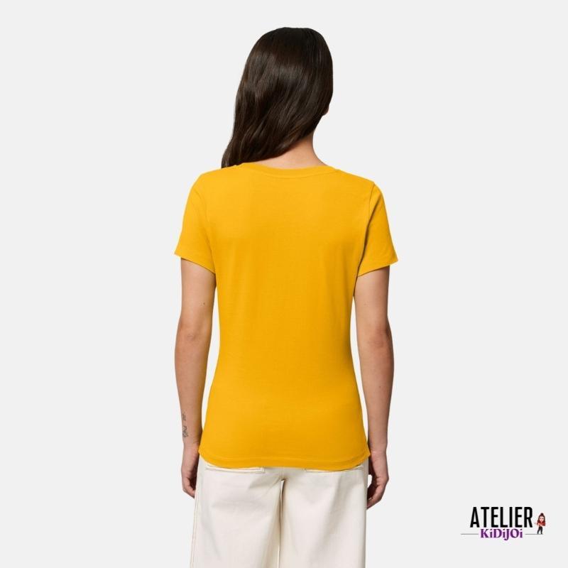 T-shirt Femme 100% Coton Bio jaune spectra à personnaliser Manches Courtes - KidiCrea TEXTILE