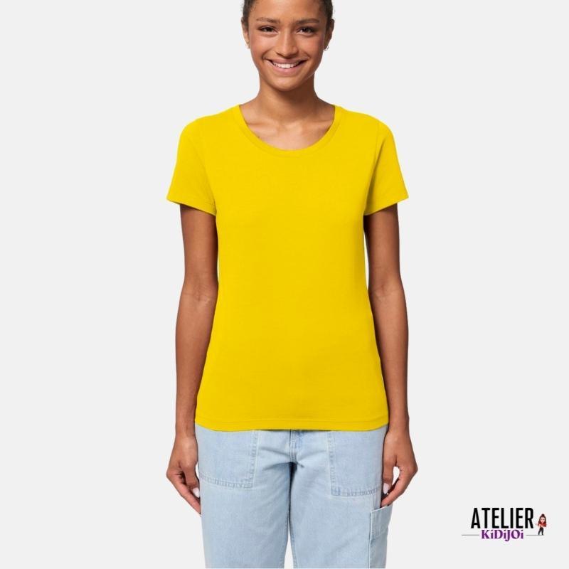 T-shirt Femme 100% Coton Bio jaune or à personnaliser Manches Courtes - KidiCrea TEXTILE