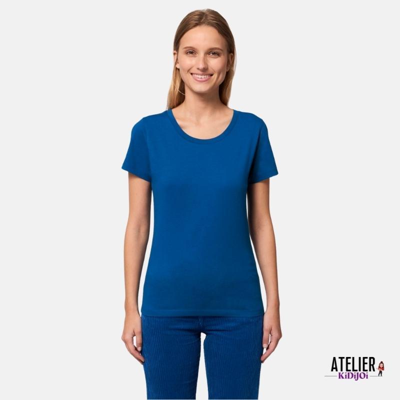 T-shirt Femme 100% Coton Bio bleu à personnaliser Manches Courtes coupe ajustée - KidiCrea TEXTILE