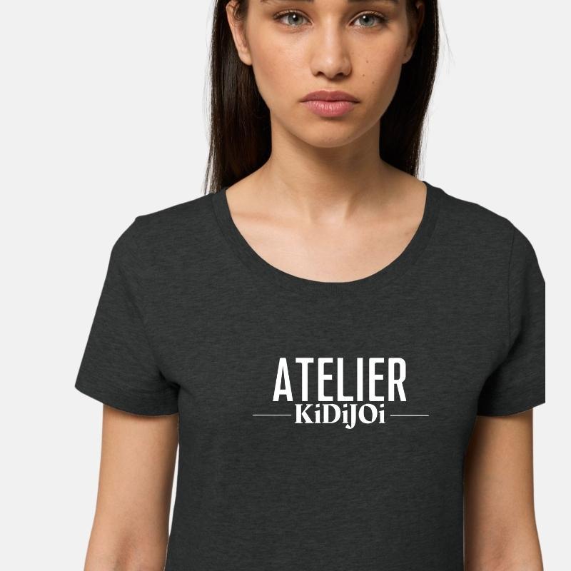 T-shirt Femme 100% Coton Bio Noir dark chiné à personnaliser Manches Courtes col rond - KidiCrea TEXTILE