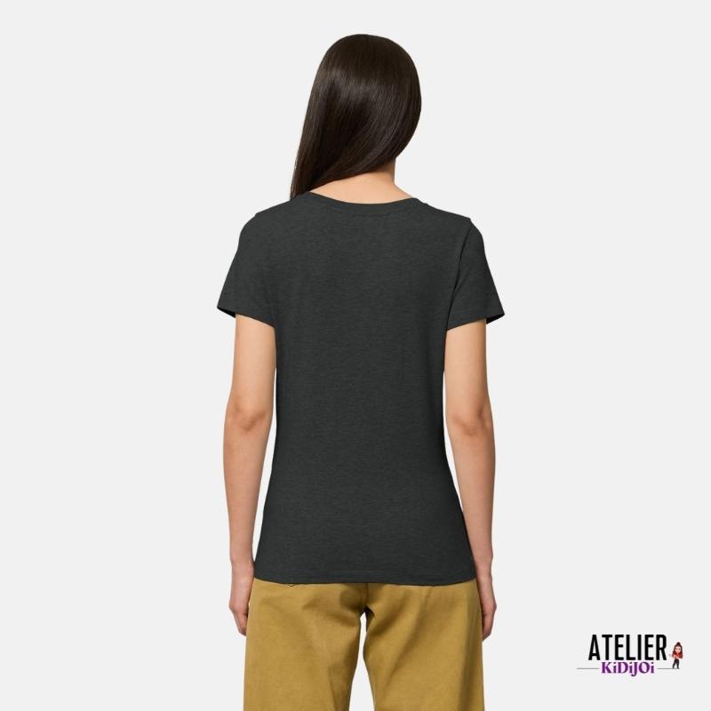 T-shirt Femme 100% Coton Bio Noir dark chiné à personnaliser Manches Courtes col rond - KidiCrea TEXTILE